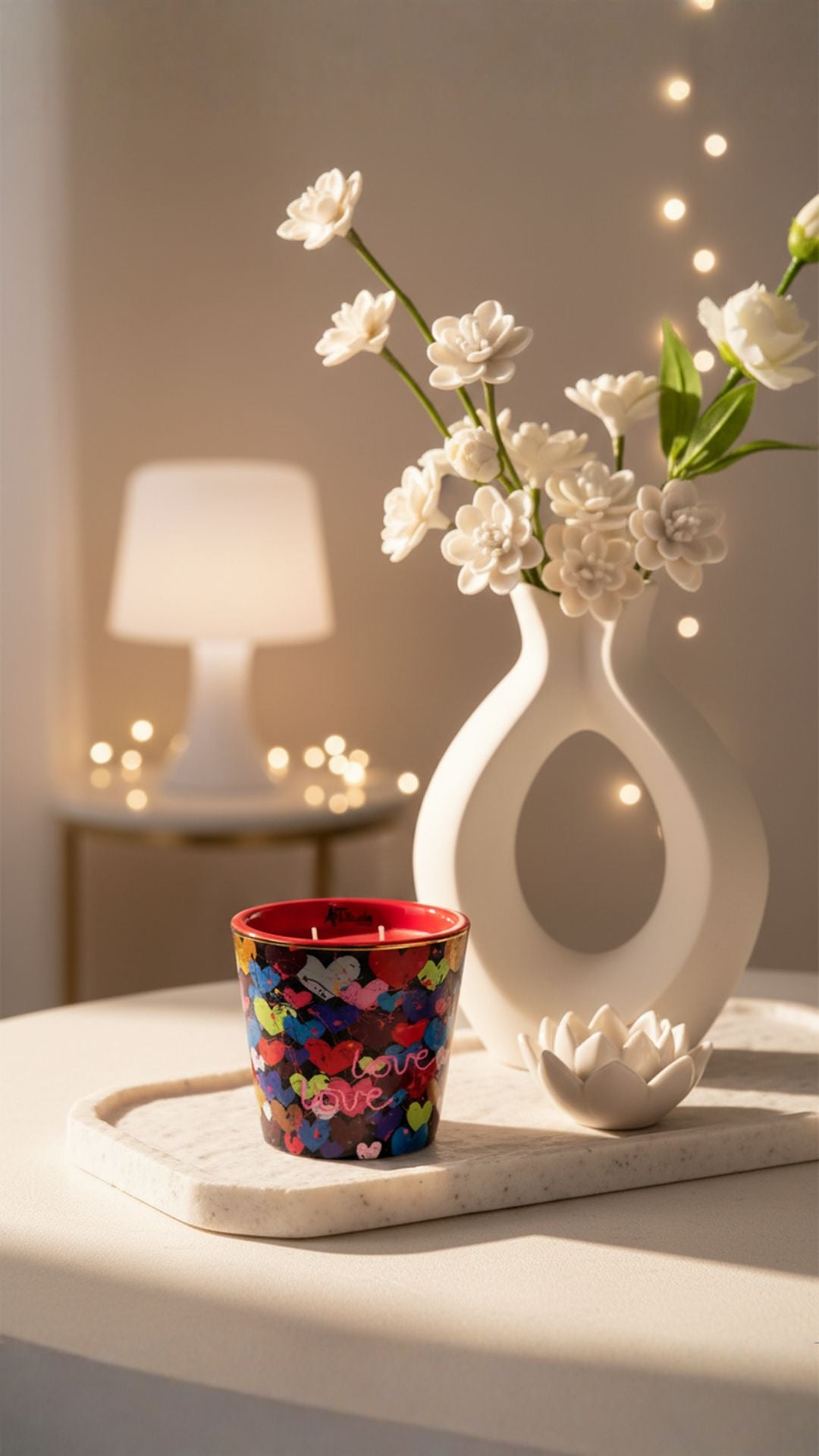 Cœurs d'amour | Cassis-Rose-Patchouli | Bougie parfumée en céramique - 10 cm