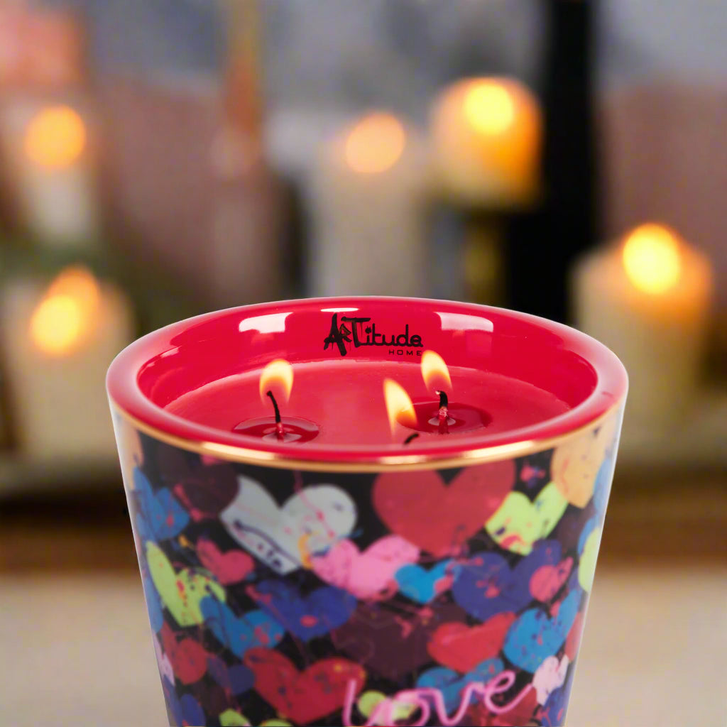 Cœurs d'amour | Cassis-Rose-Patchouli | Bougie parfumée en céramique - 10 cm